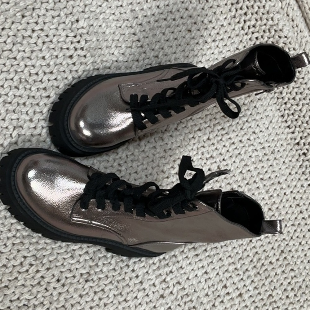 Dolce Vita Silver and Black Combat Boots